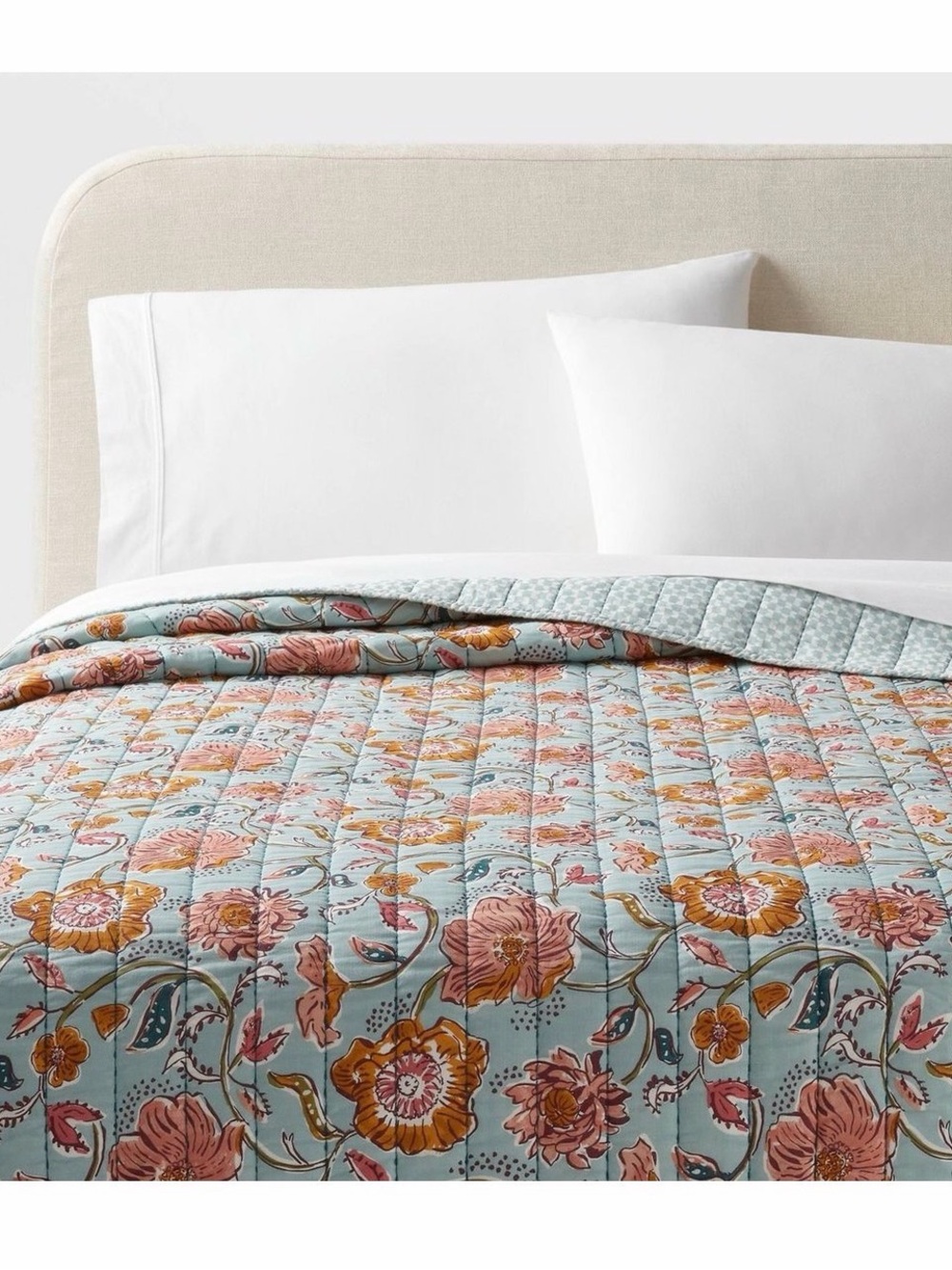 Threshold Earthy Vines Quilt Light Teal Blue/Mustard Yellow/Light Pink •King•
